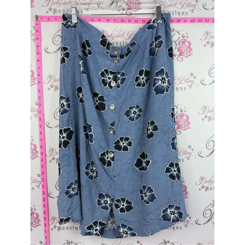 Skirt flowers button up vintage Blue Floral Button-Front Skirt